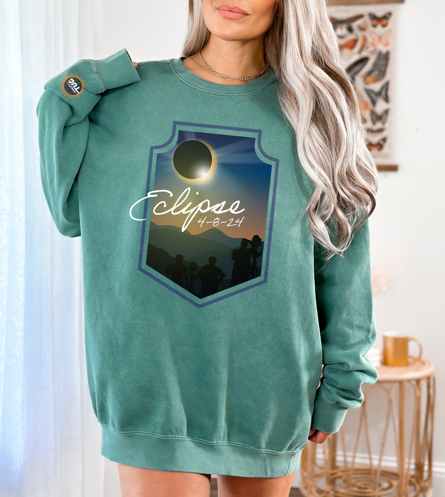 Totality on the Tug - Solar Eclipse ComfortWash Adult Crewneck Sweatshirt