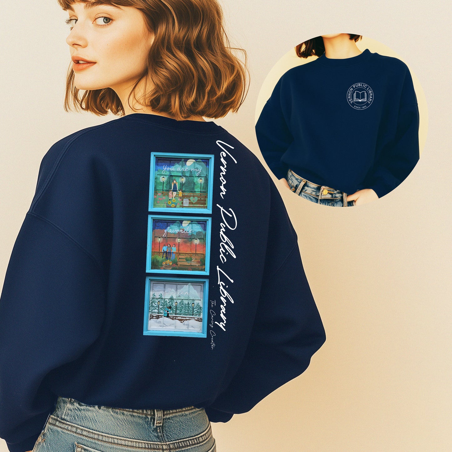 Vernon Library - Fundraiser - Carin Kent Window Art Crewneck