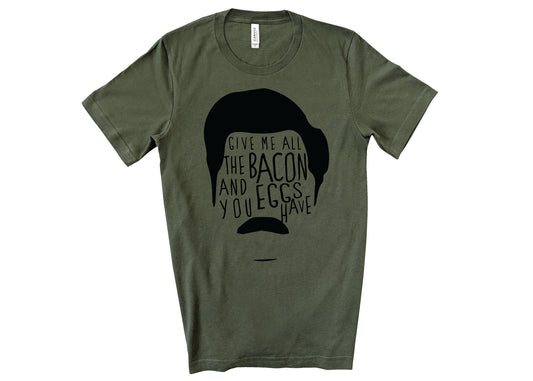 Parks and Rec Inspired Ron Swanson T-shirt - Eggs & Bacon - Unisex Adults - Funny Gift