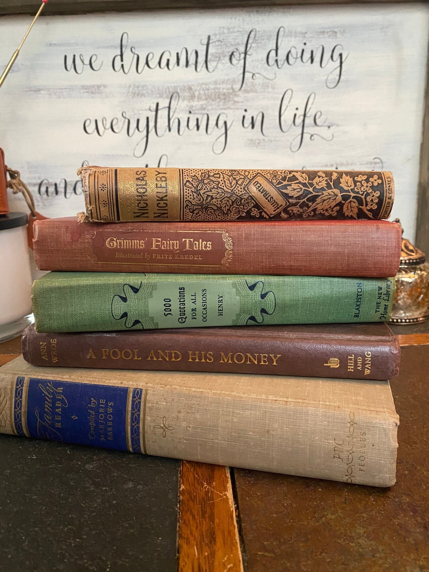 5 vintage books - Decor
