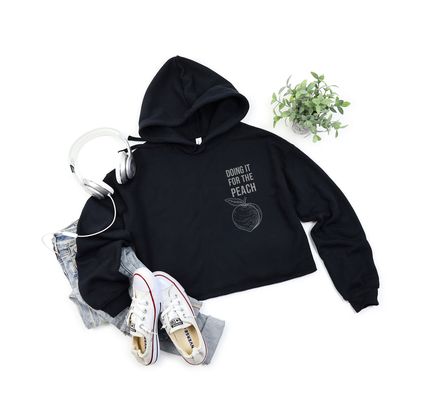 Doing It For The Peach Gym Hoodie - Workout Crop Sweatshirt - Women's Crop Hood