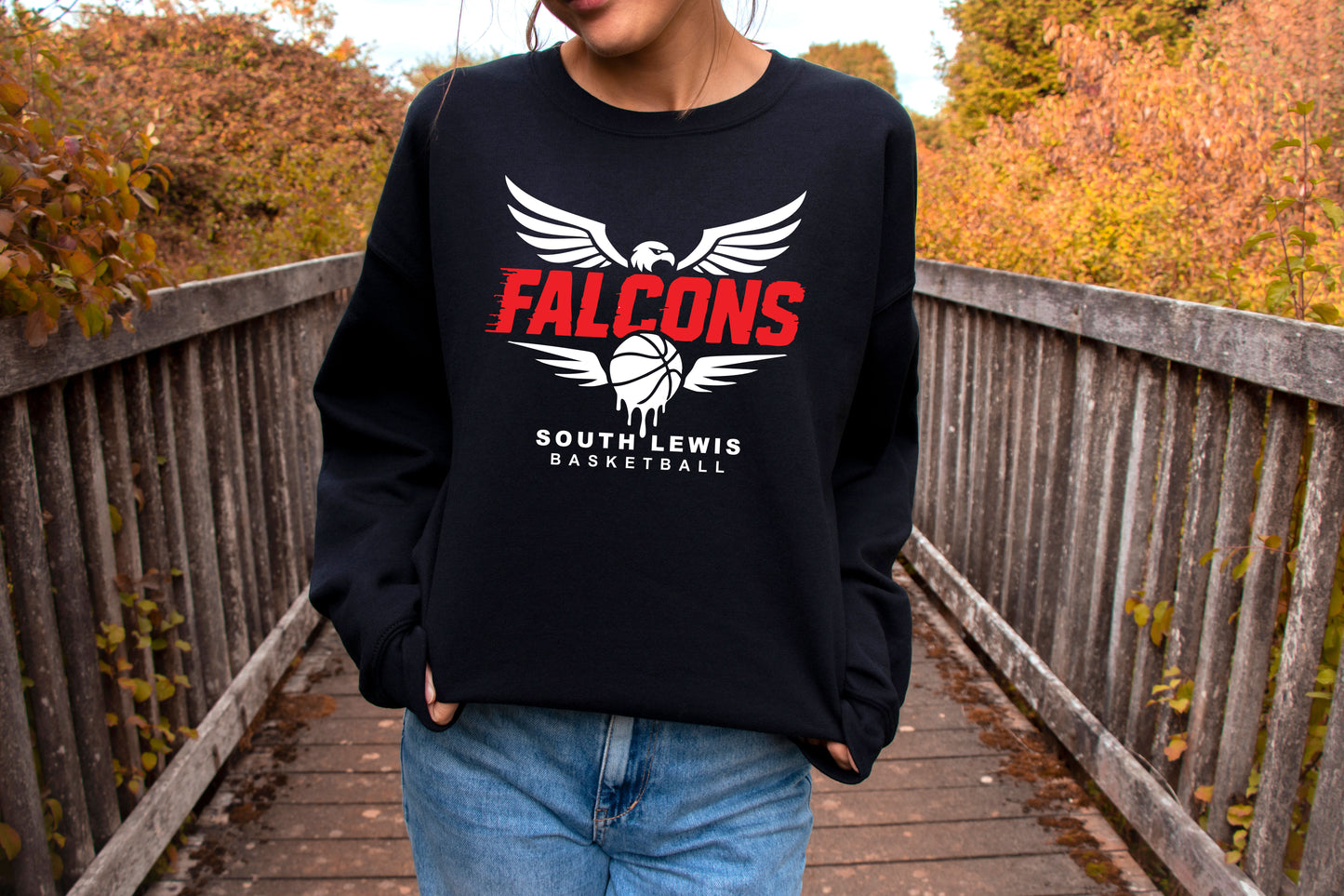 South Lewis Falcons Basketball - Crewneck Sweatshirt - Adult