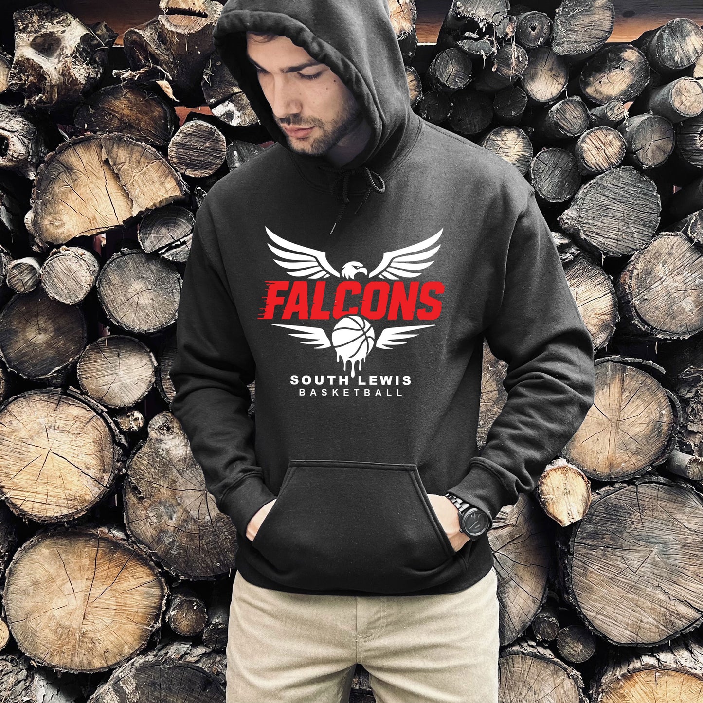 South Lewis Falcons Basketball - Hooded Sweatshirt - Adult