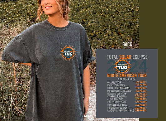 Totality on the Tug - Solar Eclipse ComfortWash Tee - Adult and Youth