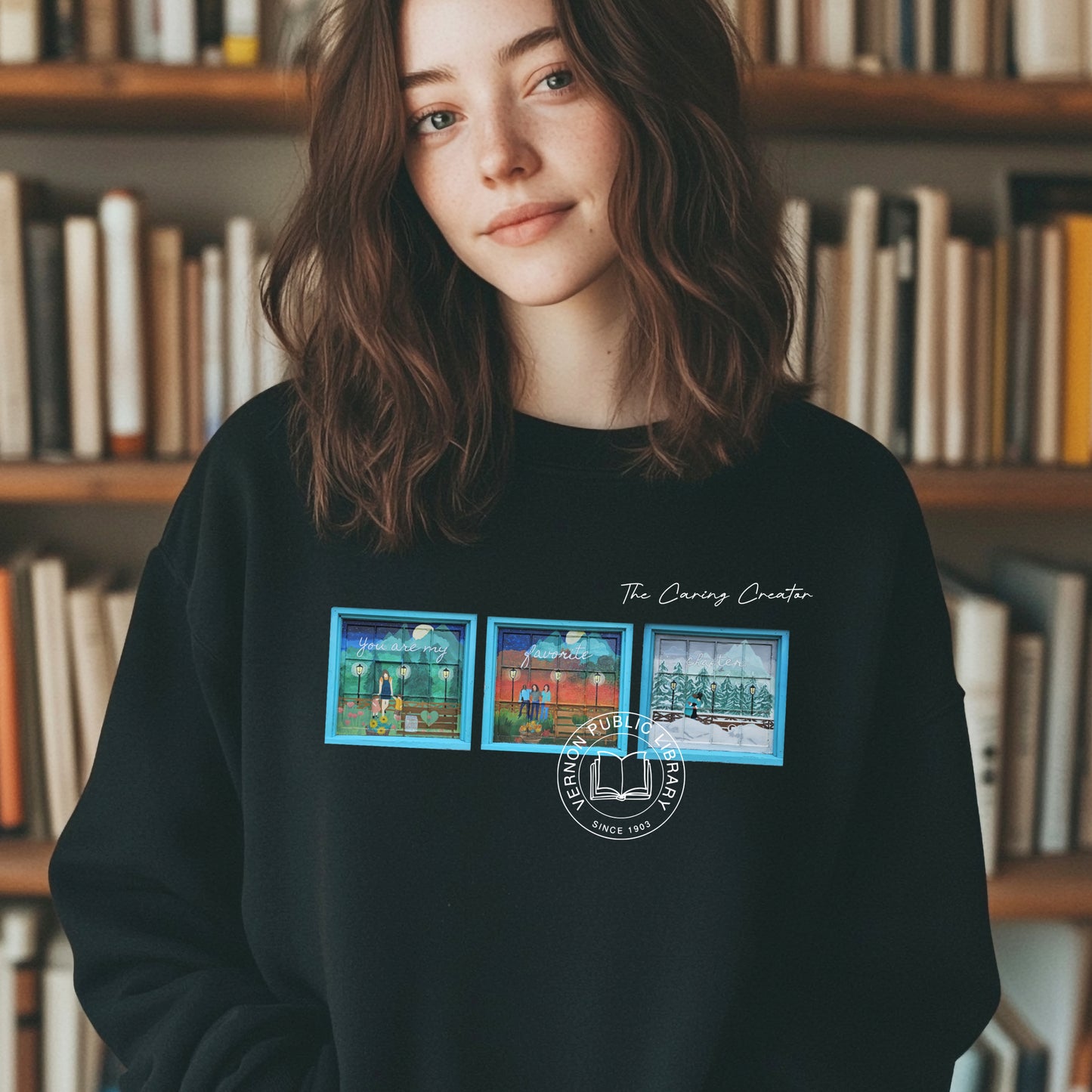 Vernon Library - Fundraiser - Carin Kent Window Art Crewneck