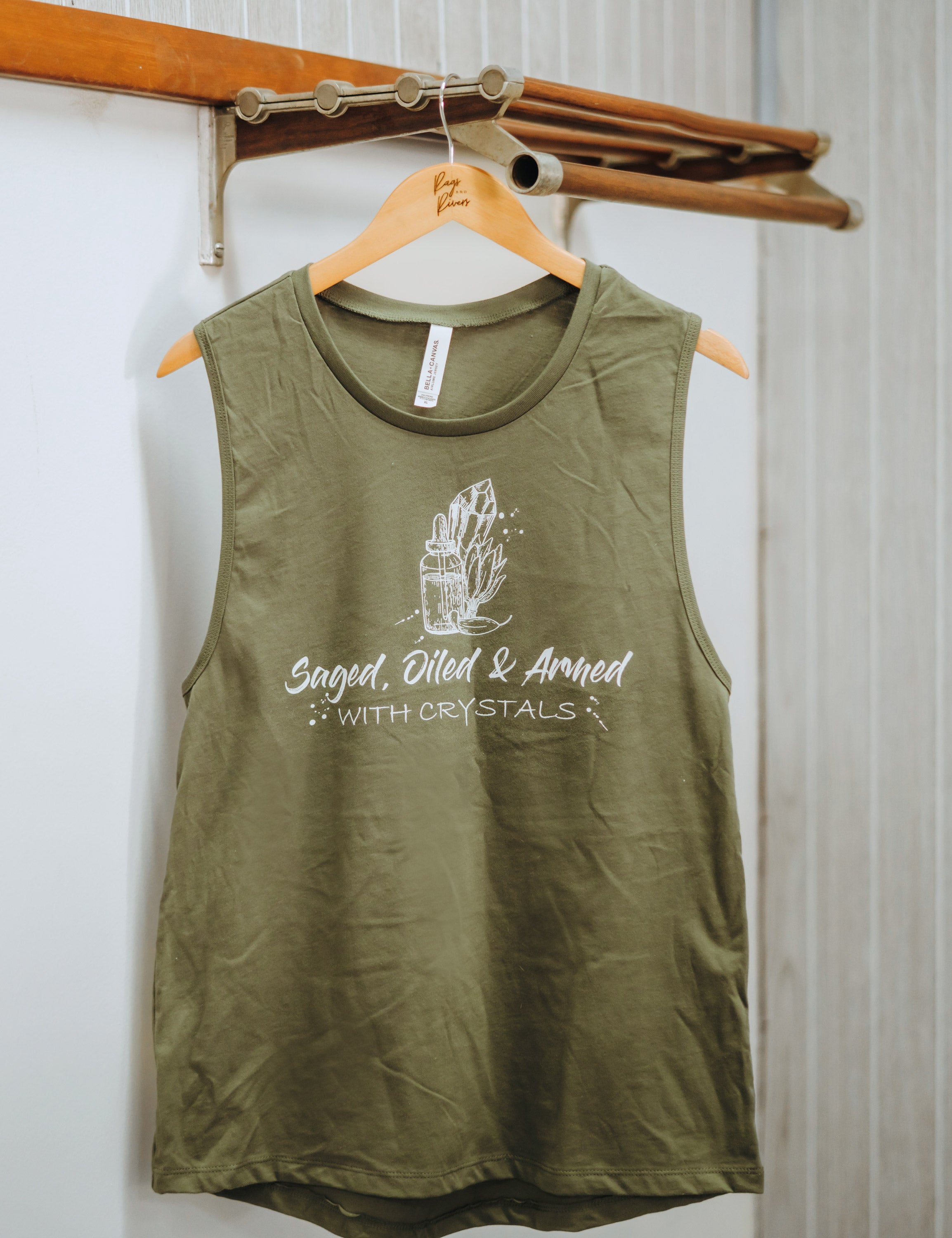 Women's Saged, Oiled & Armed with Crystals Muscle Tank – Rags and Rivers