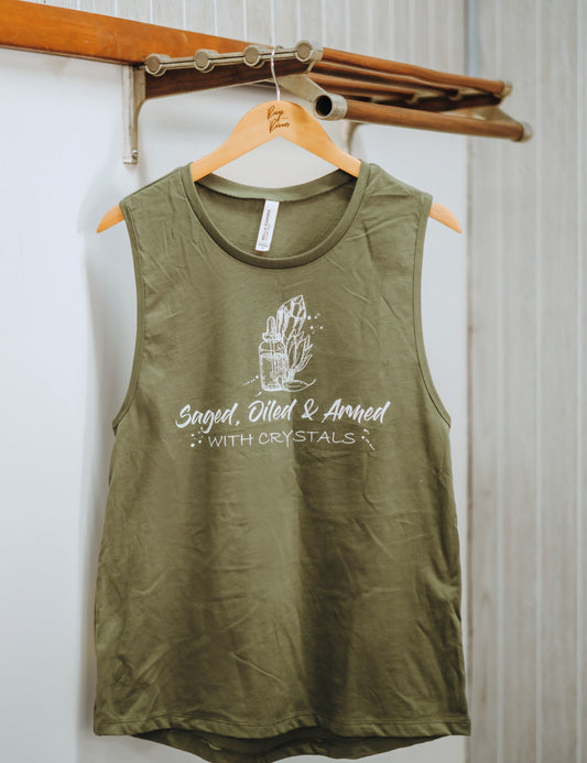 Women's Saged, Oiled & Armed with Crystals Muscle Tank