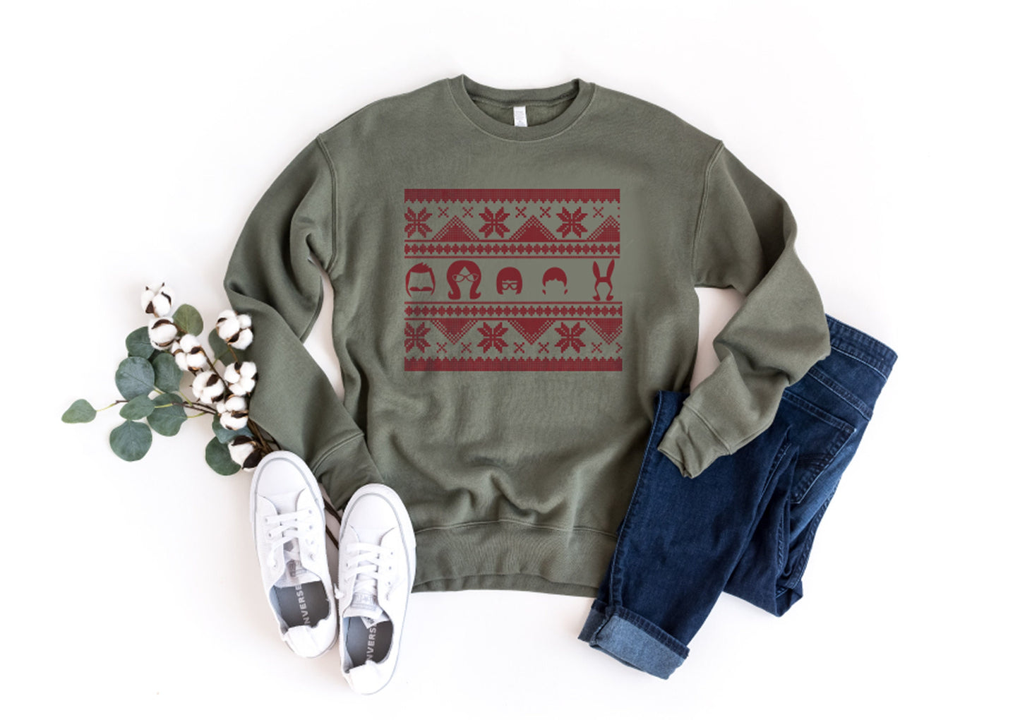 Bobs Burgers Ugly Drop Shoulder Sweatshirt - Ugly "Sweater" Design - Funny Christmas Gift