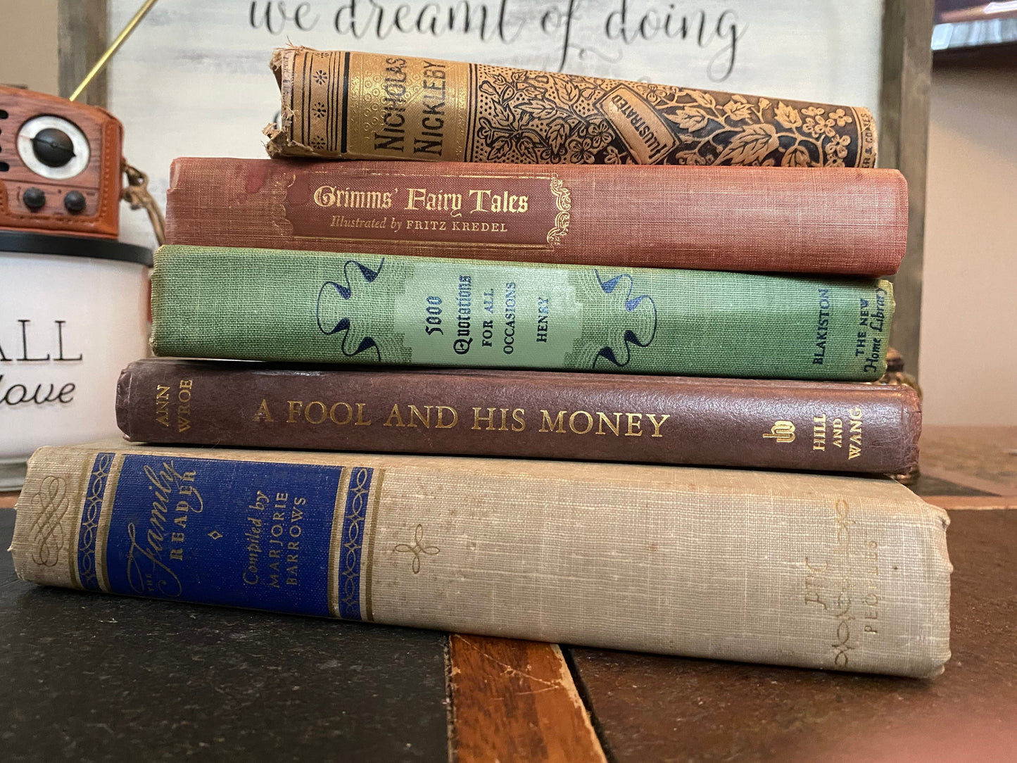 5 vintage books - Decor