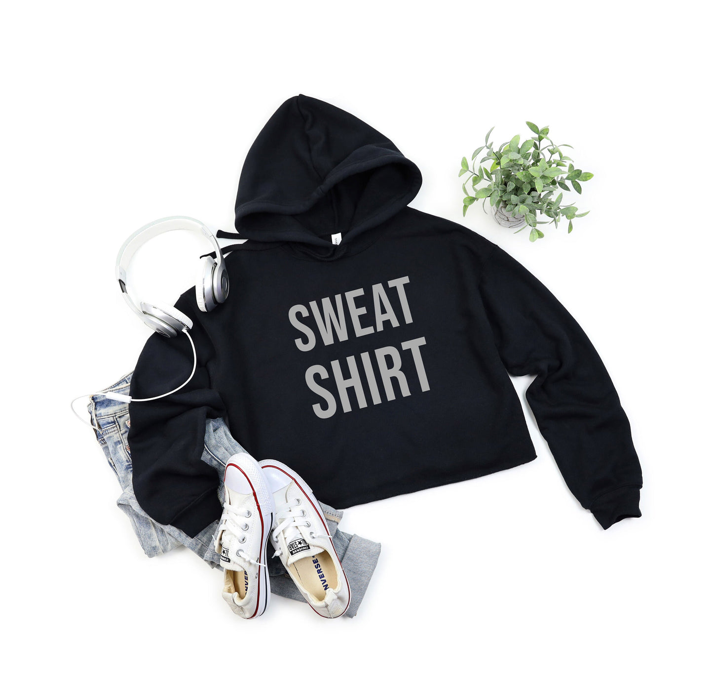 Sweat Shirt Gym Hoodie - Workout Crop Sweatshirt - Women's Crop Hood